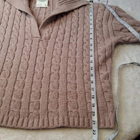 Abercrombie & Fitch Cable Sweater Sz M Oversized Notch-Neck Preppy Boho Neutral - Picture 13 of 13